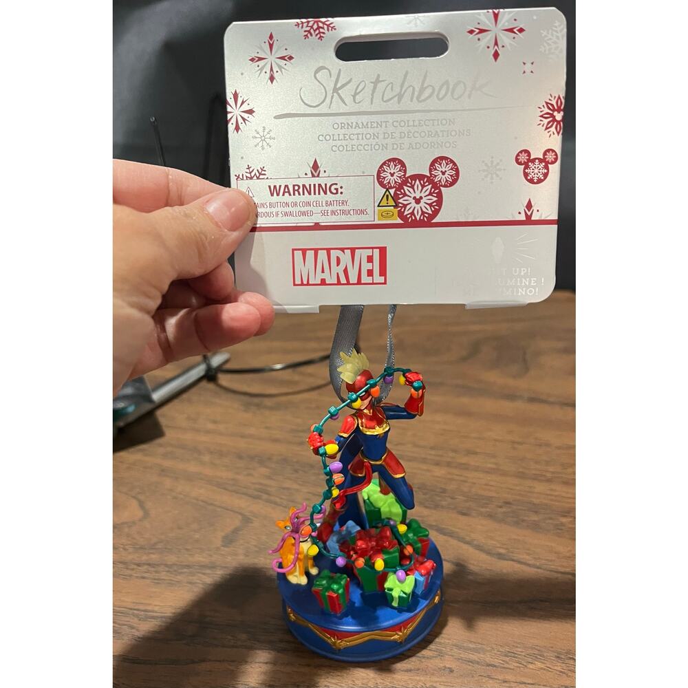 Disney 2022 Captain Marvel Light-Up Sketchbook Christmas Ornament-NEW WITH TAGS